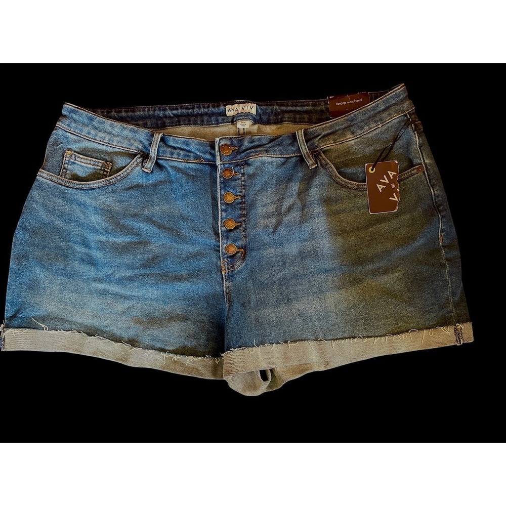 NWT AVA & VIV MID RISE MIDI BLUE DISTRESSED WASH DENIM SHORTS 24W
